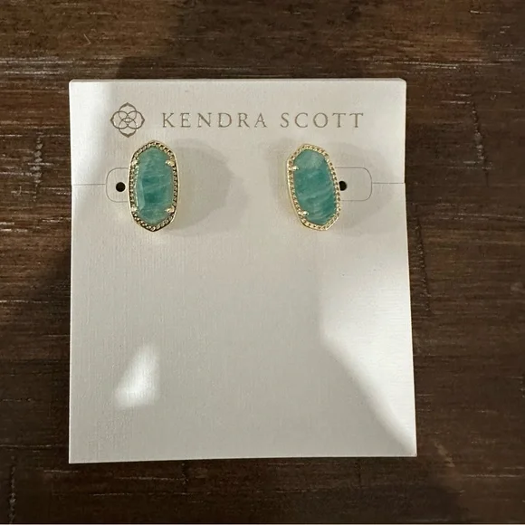 Kendra Scott Ellie 14K Goldplated Stud Earrings Dark Teal Amzonite - Picture 1 of 5